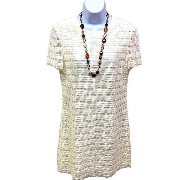 Tory Burch Cream Open Weave Cotton Overlay Dress - Picture 2 of 5